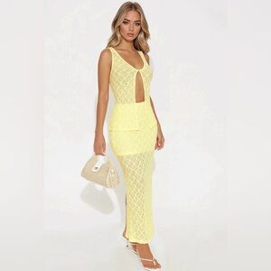 Elegant Yellow Lace Skirt Set